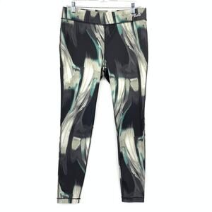 Fila Running Performance Leggings Womens Size Medium Black Gray Green Swirl